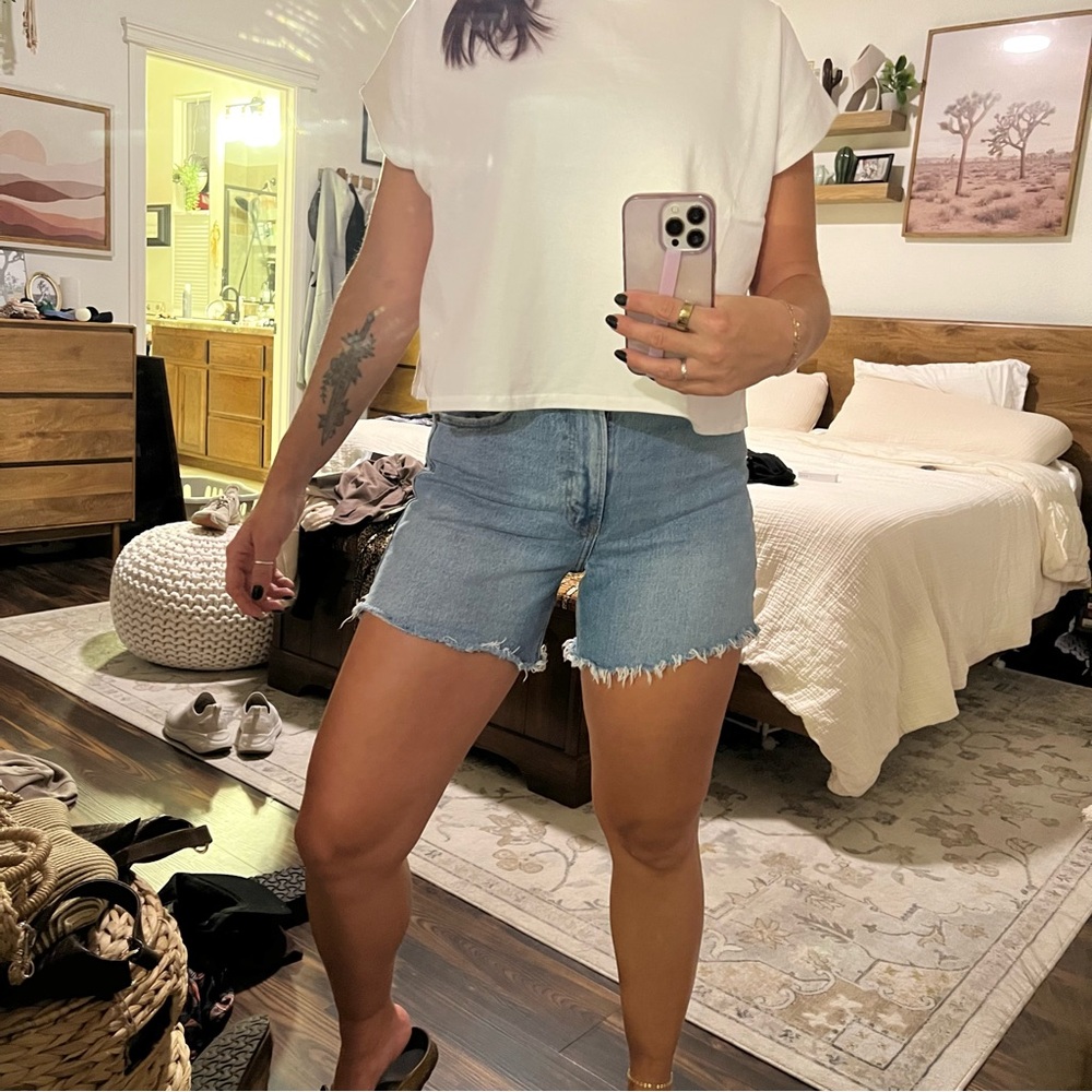 Abercrombie & Fitch, High Rise Dad Short, medium wash